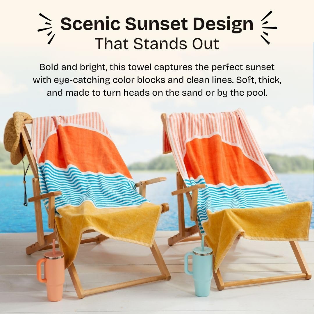 Loon & Lake Beach Towels Sunset-2, vibrant sunset rays aid quick identification on busy shores.