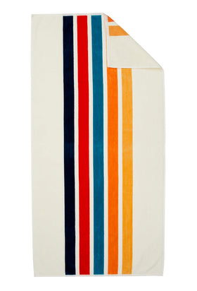 Loon & Lake retro stripes towel folded, showcasing ultra plush 600 GSM texture.