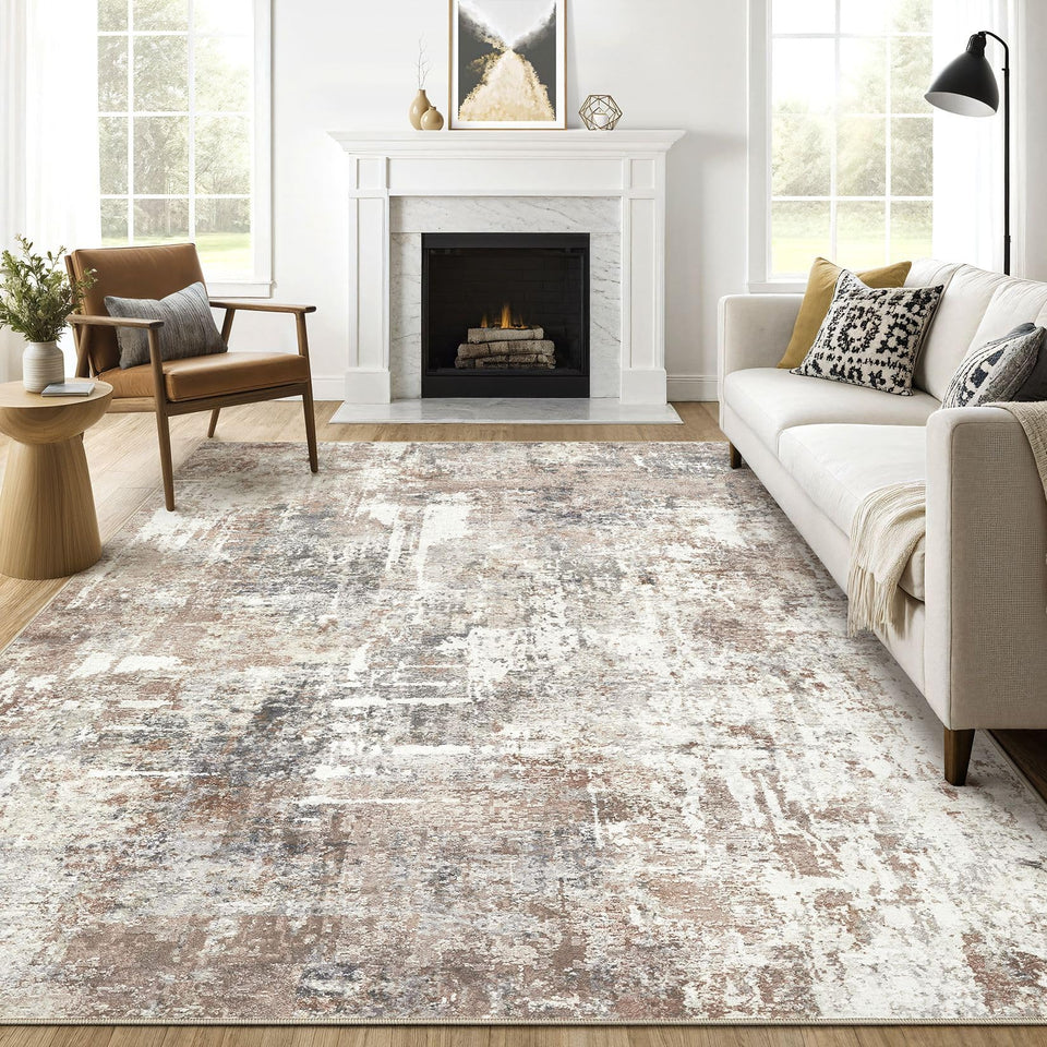 LOONGRUG 8x10 abstract living-room rug with non-slip backing for safe everyday use.
