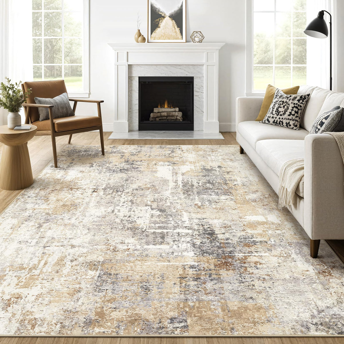 LOONGRUG 8x10 abstract grey and gold rug adds modern living room style