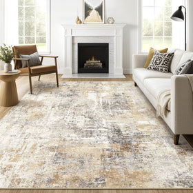 LOONGRUG 8x10 abstract grey and gold rug adds modern living room style