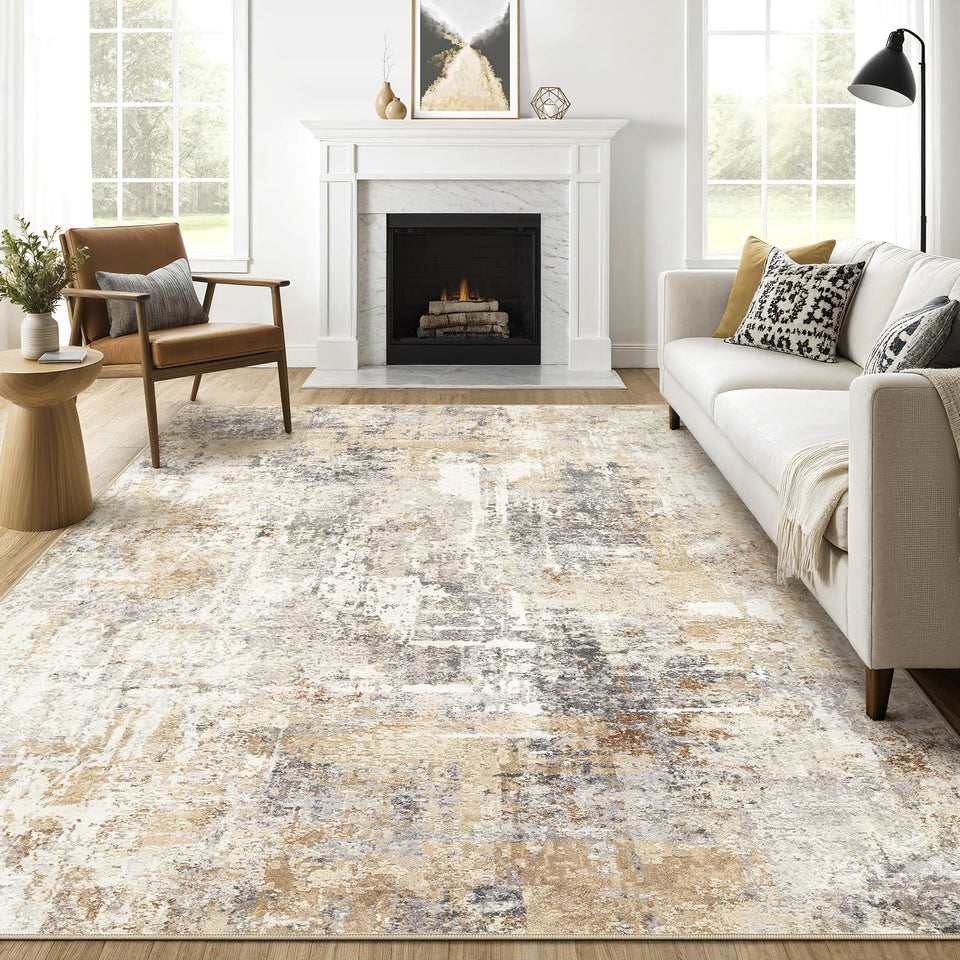 LOONGRUG 8x10 abstract grey and gold rug adds modern living room style