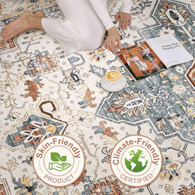 LOONGRUG 8x10 rug anchors spaces with soft neutral palette.