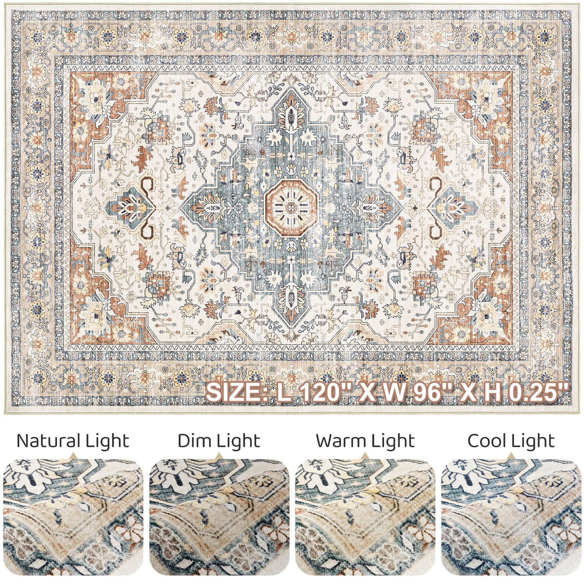 LOONGRUG distressed vintage look hides wear in busy areas.