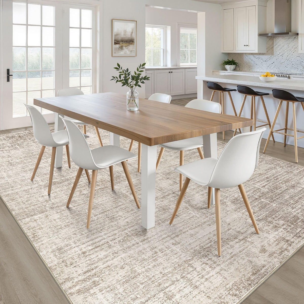 Loongrug neutral design rug with abstract pattern, enhances modern or rustic decor.