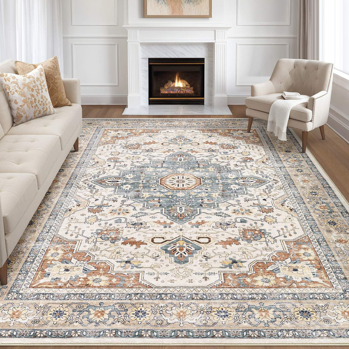 LOONGRUG washable boho rug living room; easy care and plush comfort.