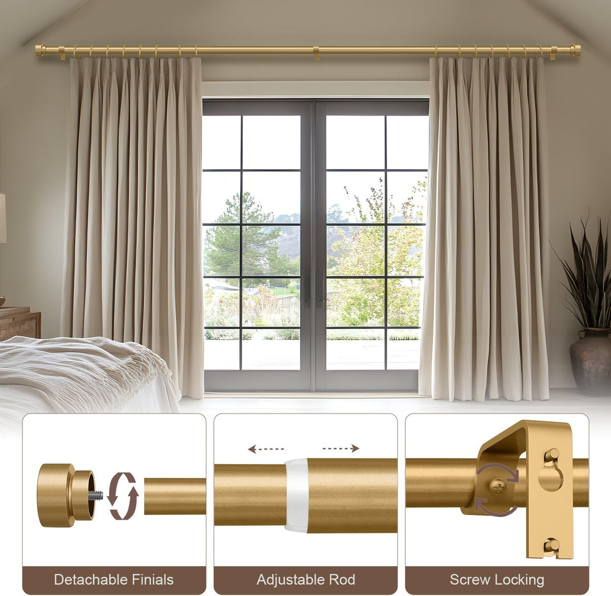 Strong Lootkell rod with 1-inch diameter supports drapes securely.