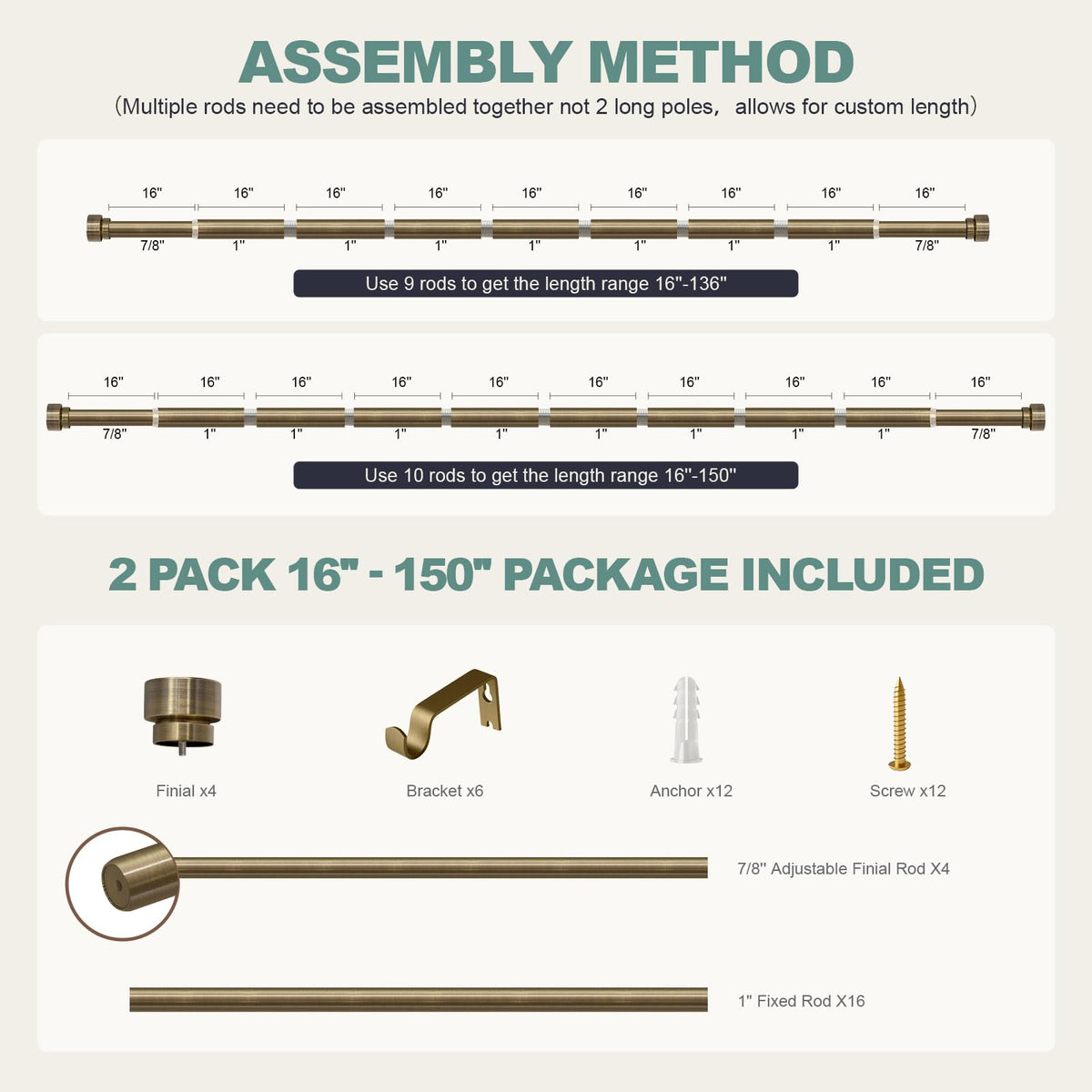 Lootkell heavy-duty rod supports various fabrics from sheers to blackout curtains