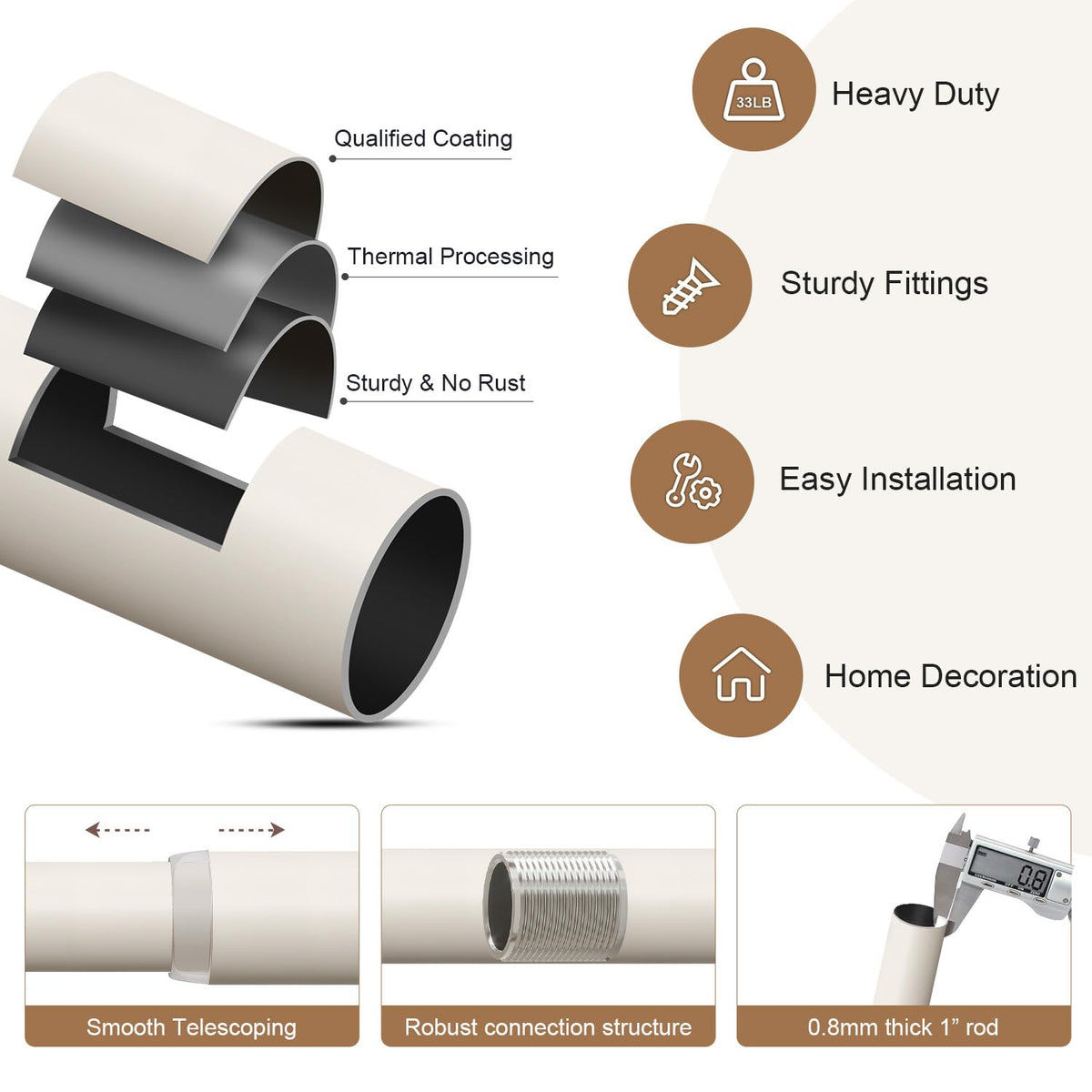 Bedroom setup demonstrates versatile fit for different curtain weights.