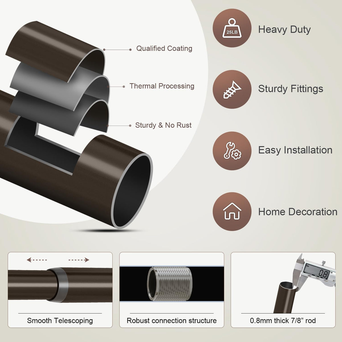Lootkell bronze curtain rod installed in living room for a polished look