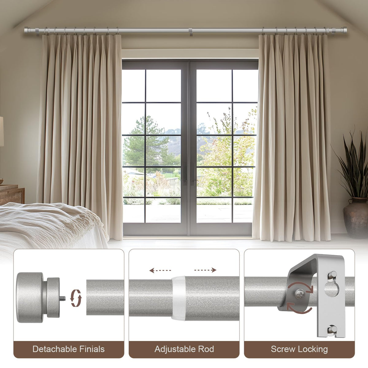 Lootkell heavy-duty 1-inch rod supports a range of curtain weights.