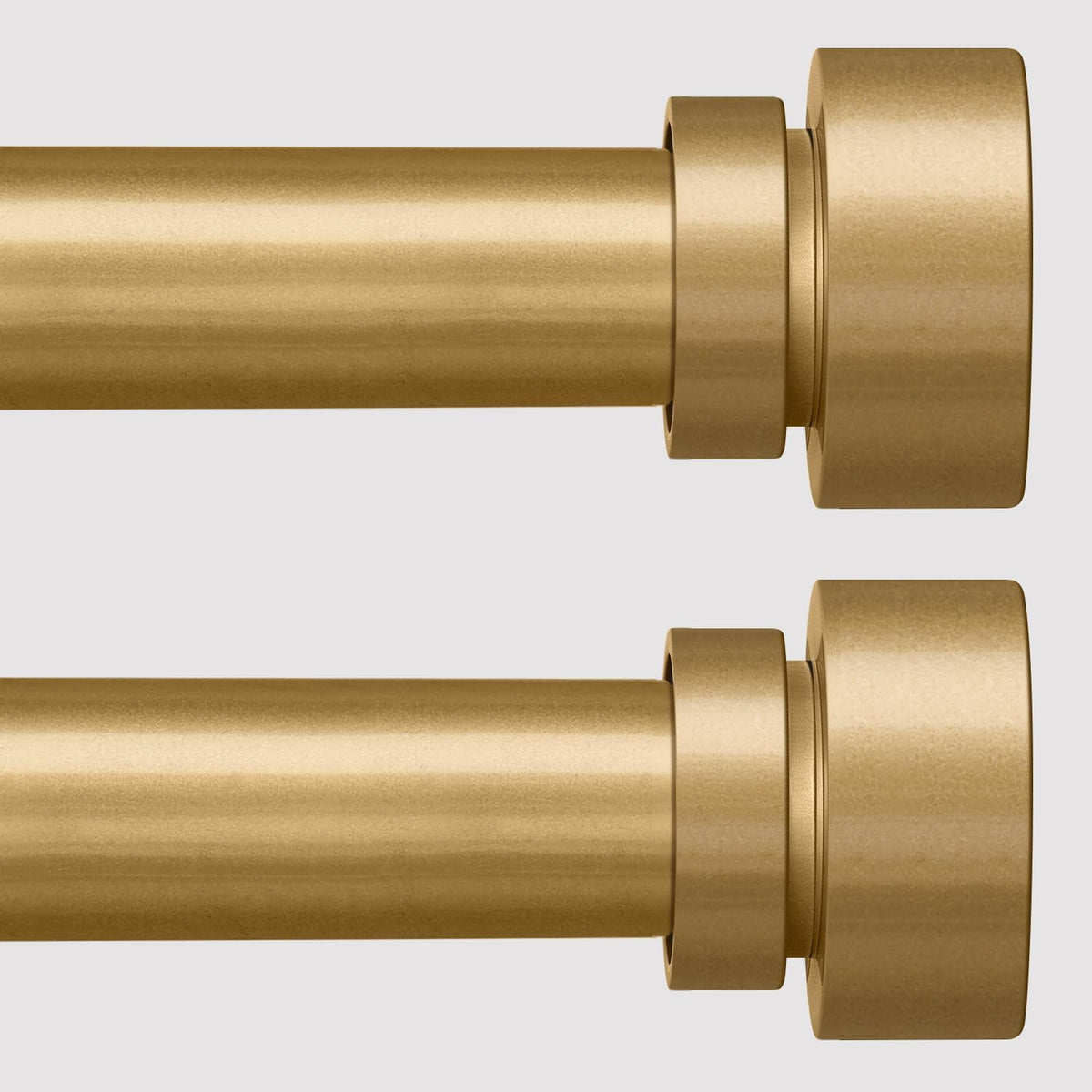 Lootkell modern gold curtain rods with decorative ends enhance living room window styling and coverage.