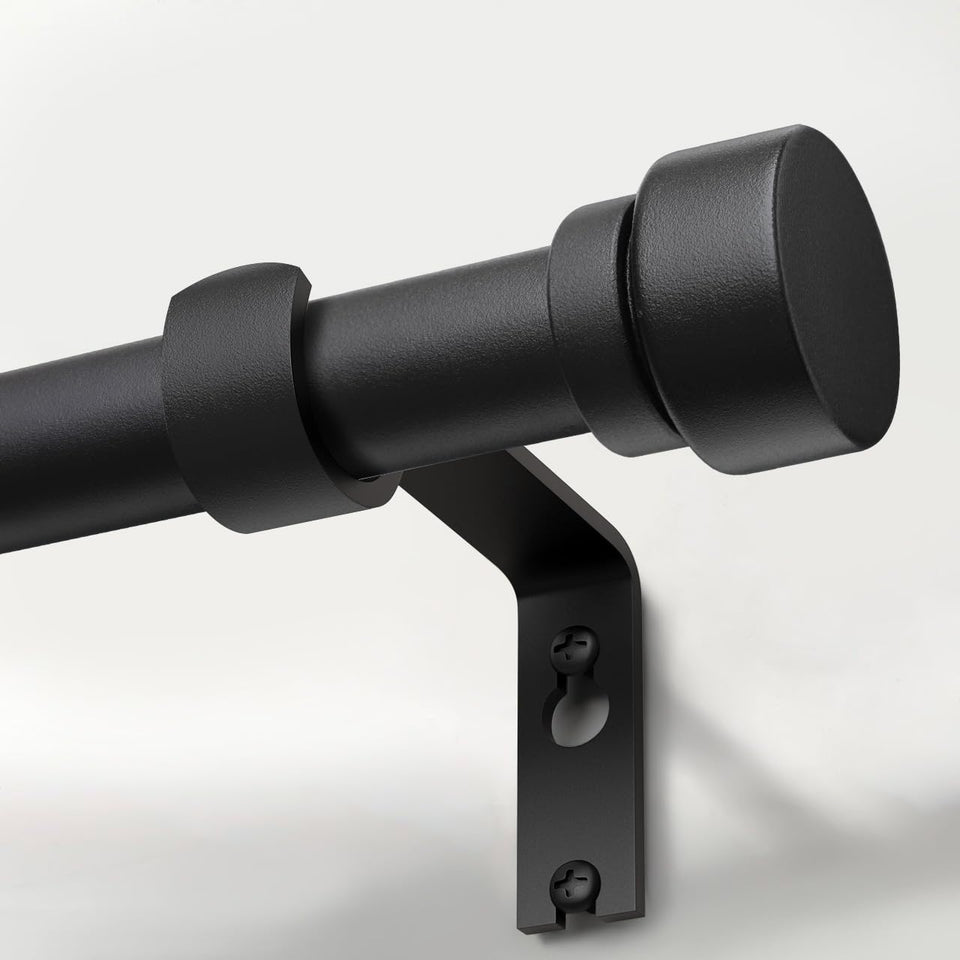 Lootkell curtain rod in matte black, adjustable 32-60 inches, versatile window styling.