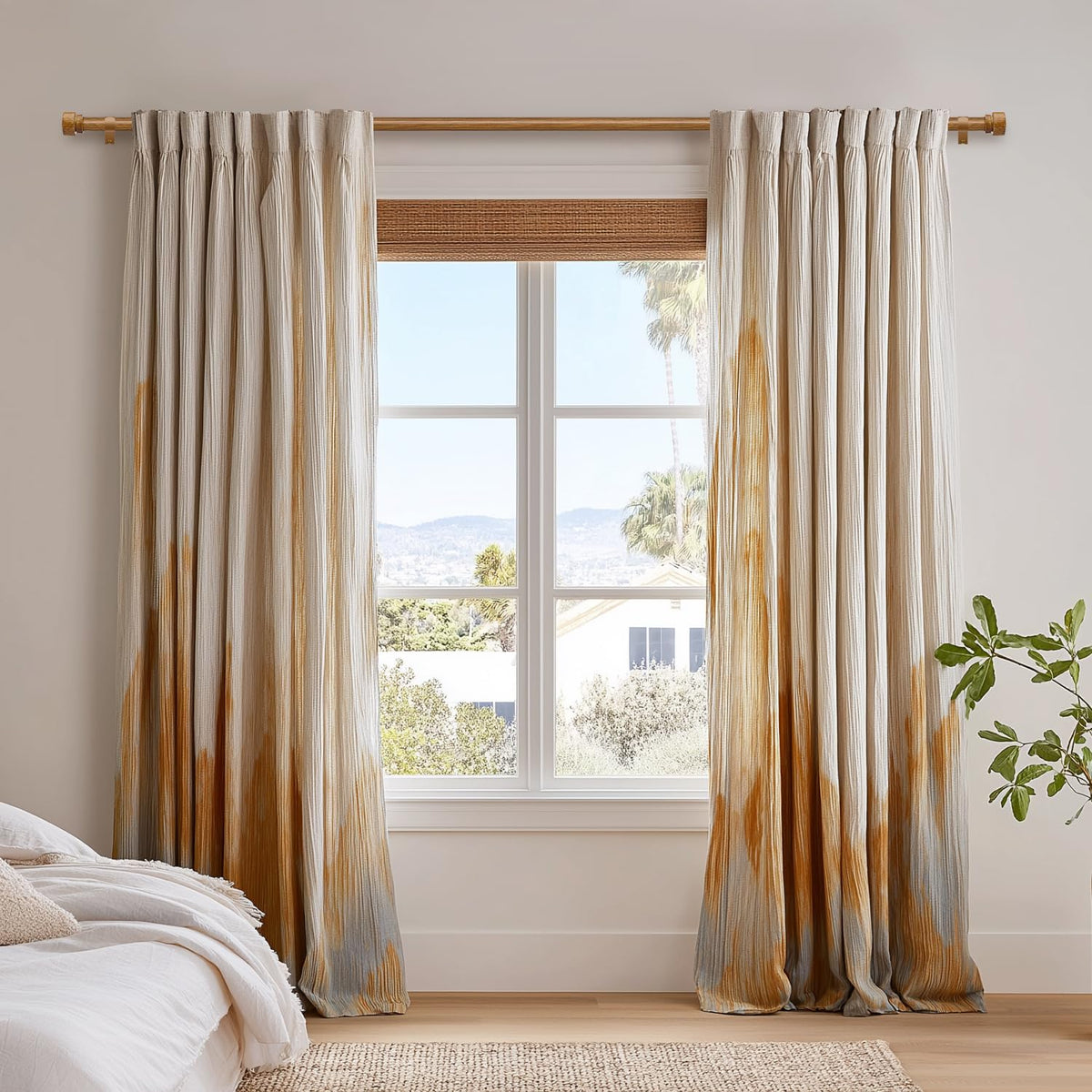 Lootkell wood curtain rod with handmade wood grain finish for warm decor.