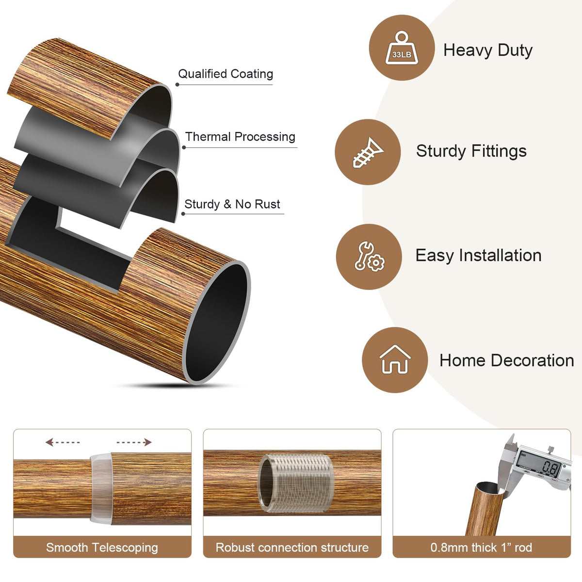 Lootkell wood curtain rod transforms a living room setup with rustic charm.