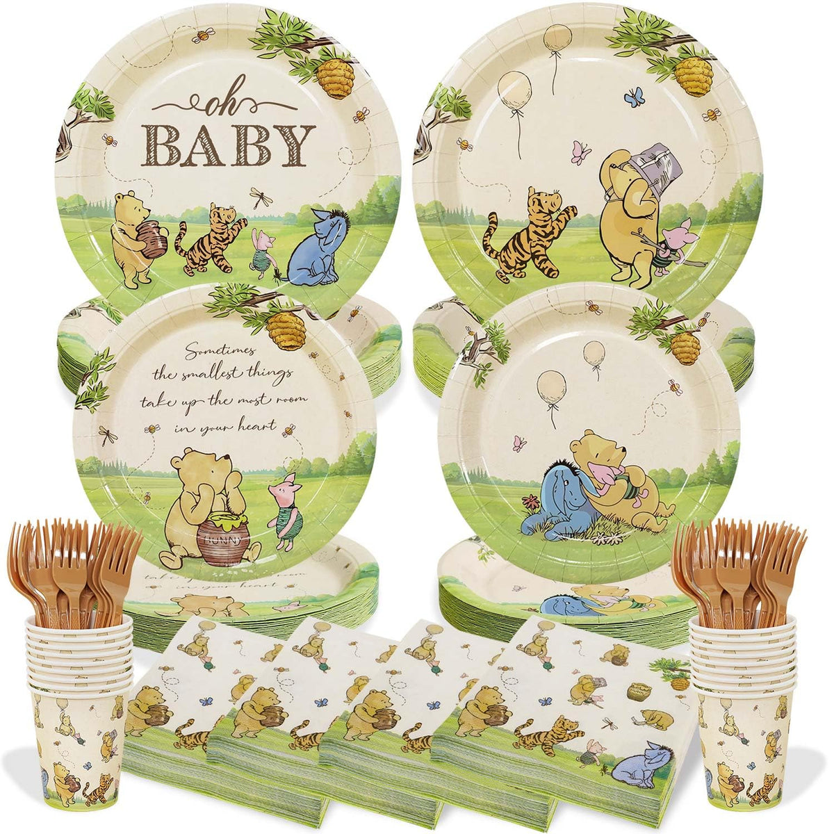 Lopeastar classic Winnie plates set with Pooh and honey pots for baby showers.