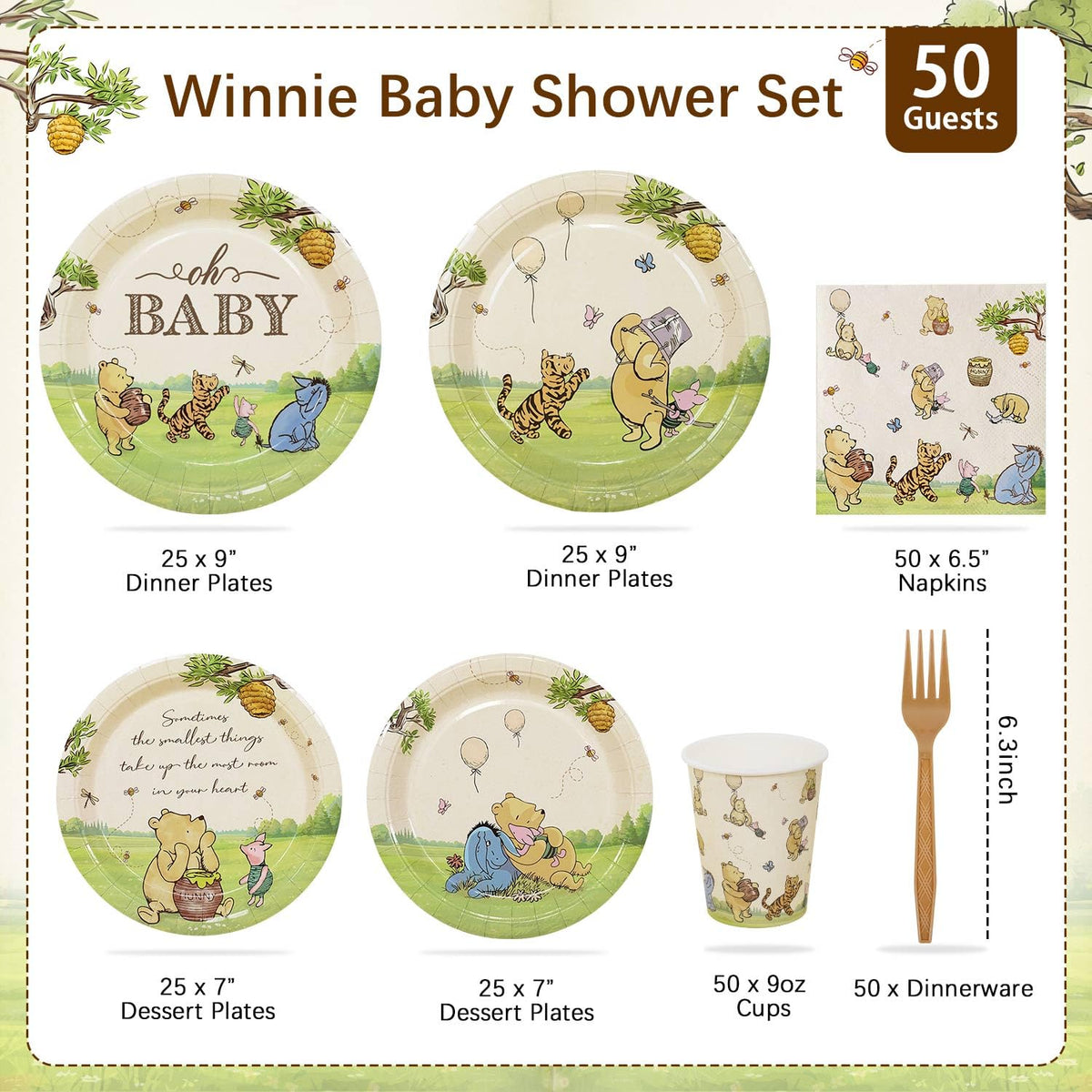 Lopeastar honey-pot Winnie illustration enhances timeless baby shower vibe.