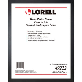 Lorell solid wood poster frame 22x28 black front view showcases clean lines and versatile mounting options.