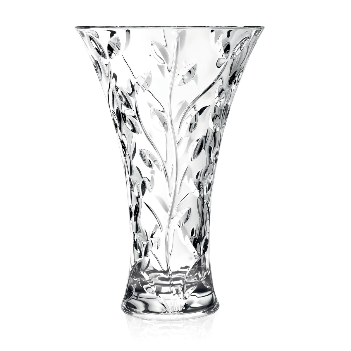 Lorren Crystal Laurus Vase 11-inch front view: elegant centerpiece for homes and offices