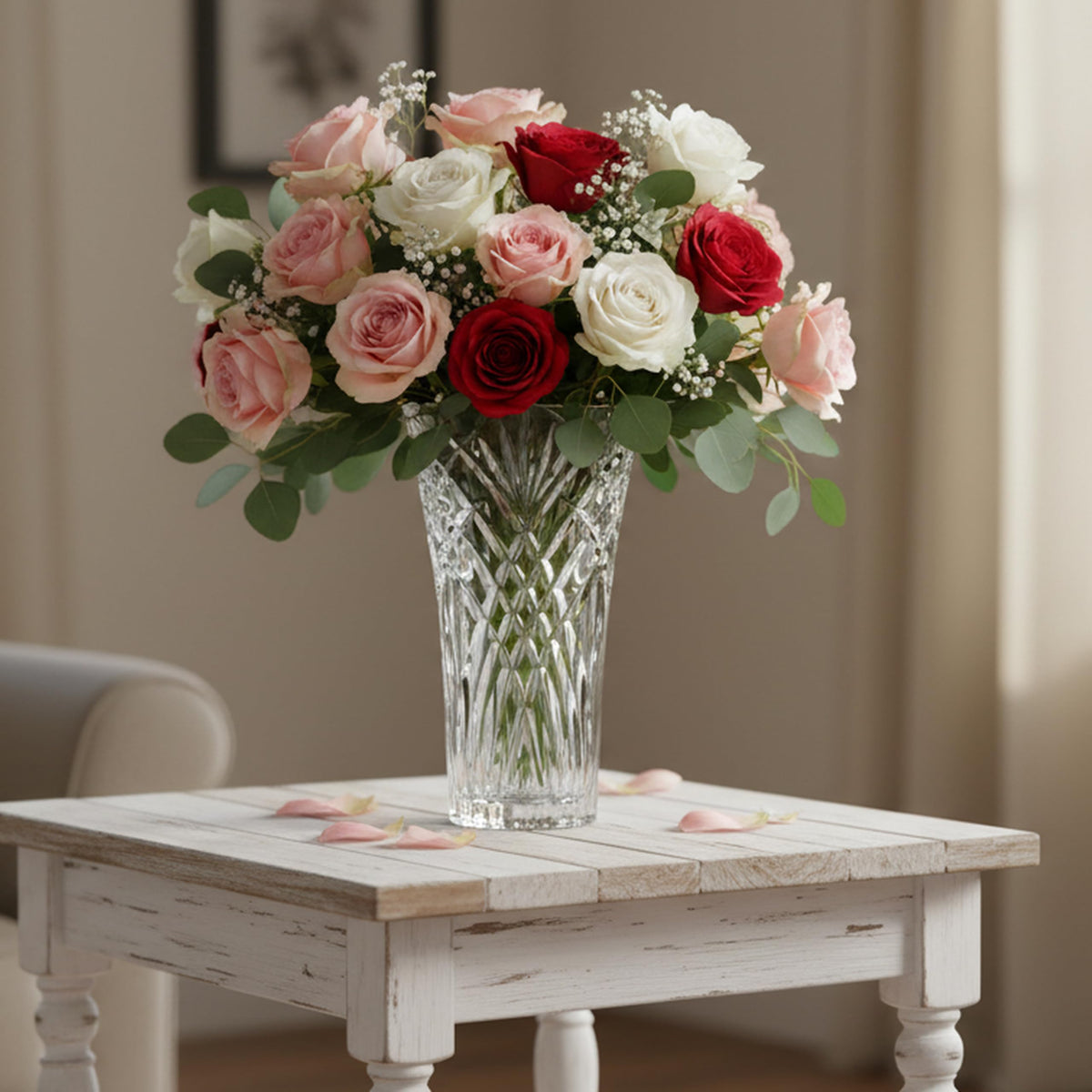 Lorren Melodia vase clear glass showcases floral colors beautifully