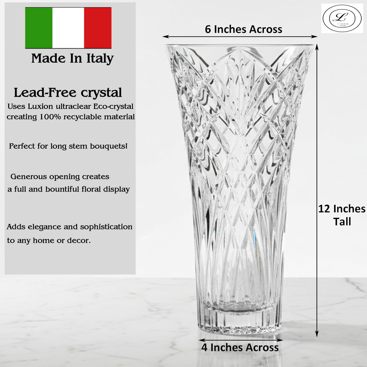 Lorren Melodia vase Italian-made craftsmanship adds refined tablescapes