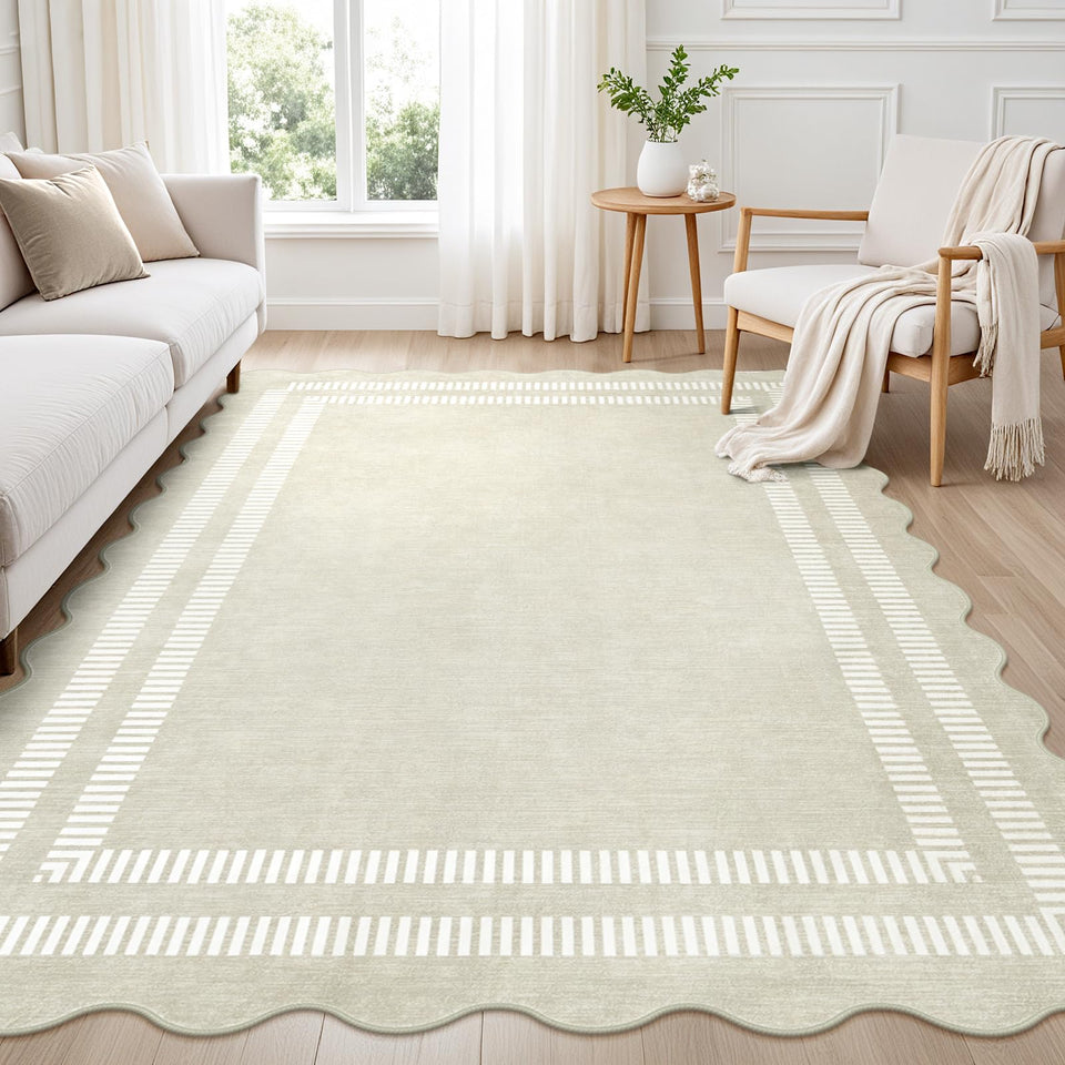 LORWER area rug 5x7 living room soft beige for cozy lounging.