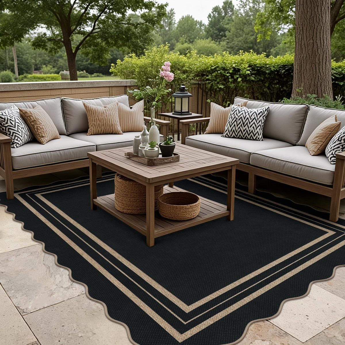 LORWER easy-clean outdoor patio rug offers simple wipe-and-wash upkeep.