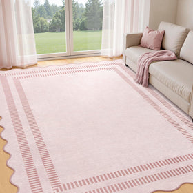 LORWER Pink Rug 8x10 in living room provides soft comfort and a cozy focal point.