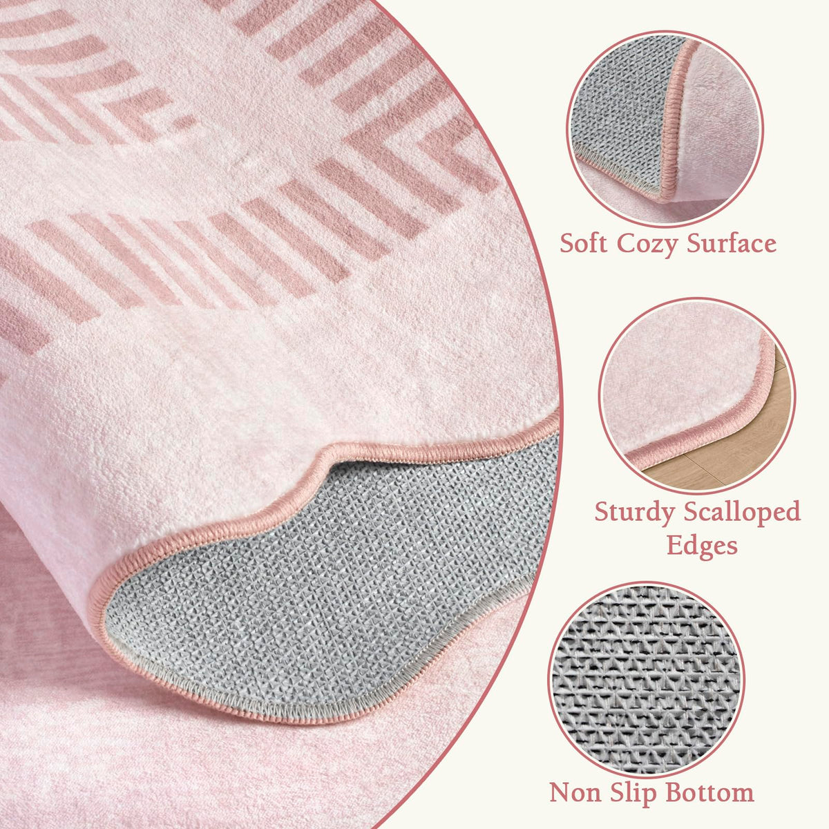 LORWER Pink Rug is machine washable for easy spill cleanup.