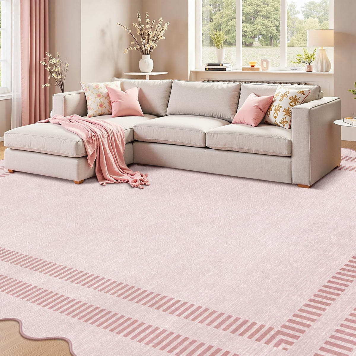 LORWER Pink Rug brightens nursery aesthetics with a calm pink tone.