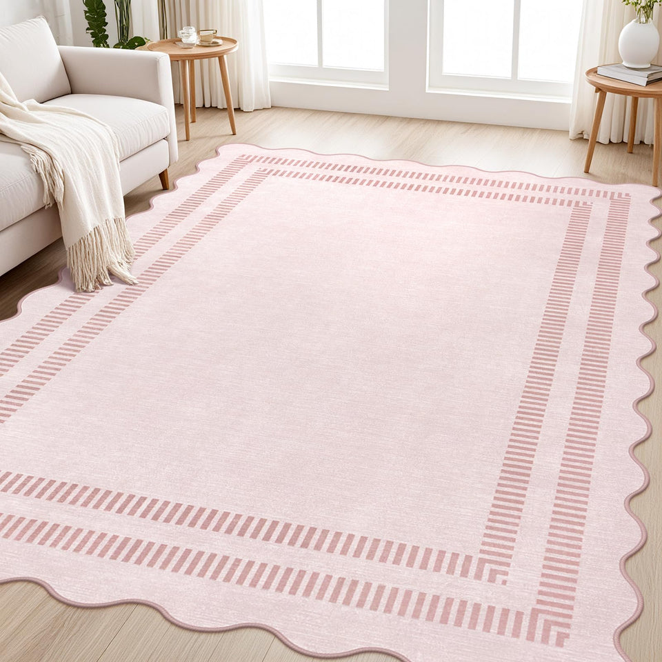 LORWER pink rug in a bedroom setup offering soft underfoot comfort and style