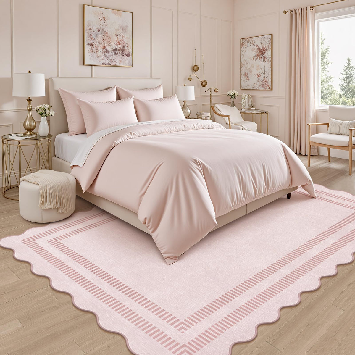 LORWER pink rug with non-slip backing for safer, stable placement on hard floors