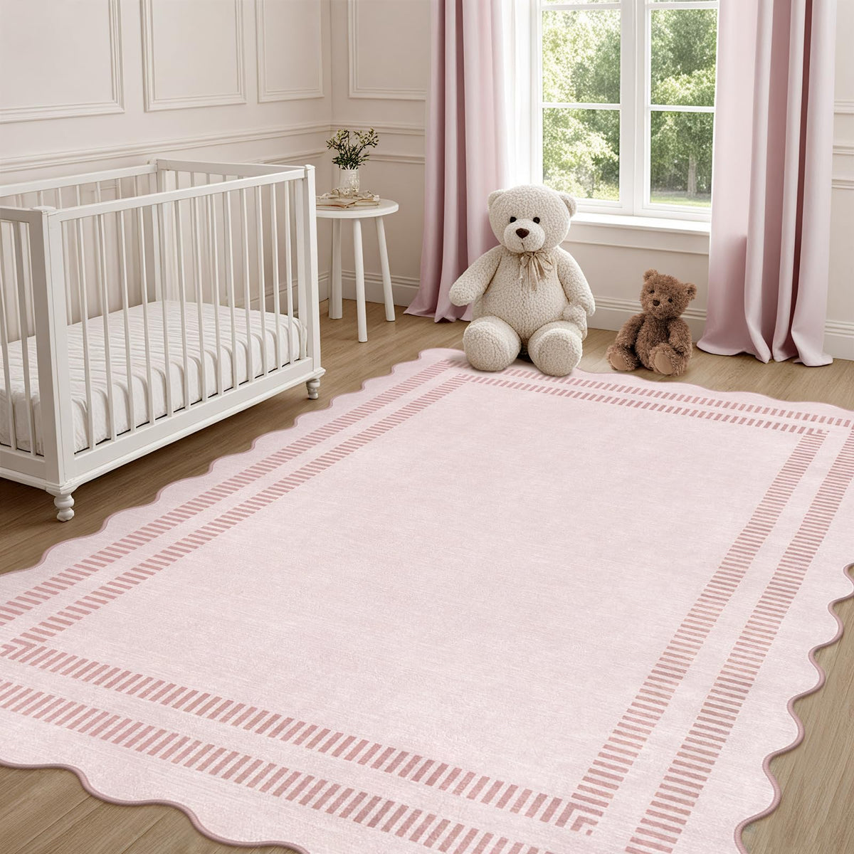 LORWER pink rug enhances nursery decor with gentle color and comfort