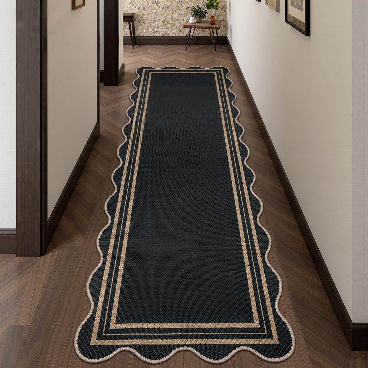 Charcoal-black Lorwer runner complements modern farmhouse decor and daily use