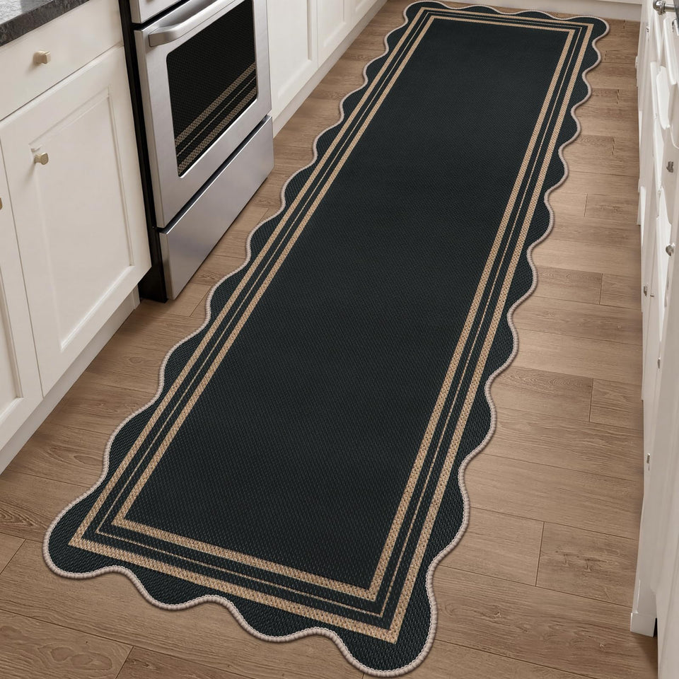 Lorwer scalloped 2.6x8 kitchen runner rug with scalloped edge for stylish entryways