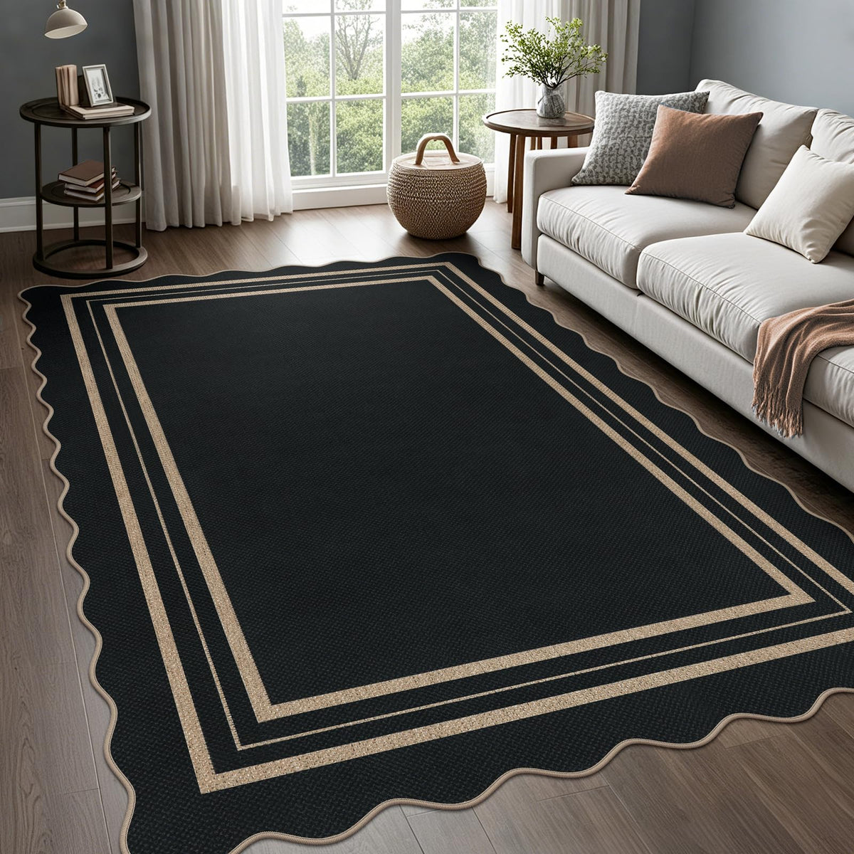 LORWER scalloped 5x7 rug for living room with stylish, easy-care design.