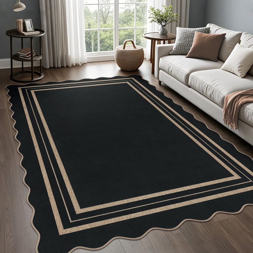 LORWER scalloped 5x7 rug for living room with stylish, easy-care design.