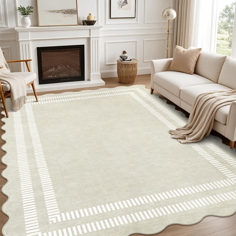 Lorwer washable 8x10 ivory rug for living rooms with soft, cushioned feel.