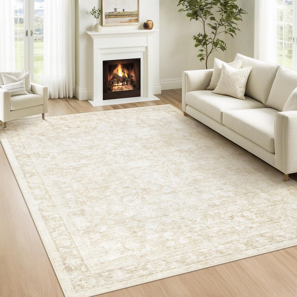 Losbulake 5x7 area rug with beige floral design for cozy living rooms