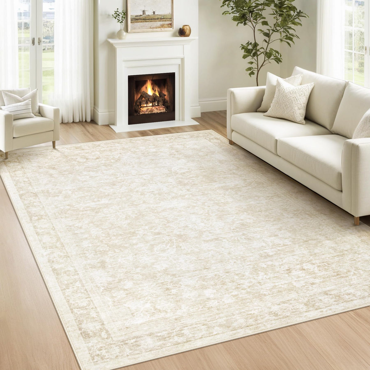 losbulake 6x9 beige floral rug with machine washable convenience for busy homes