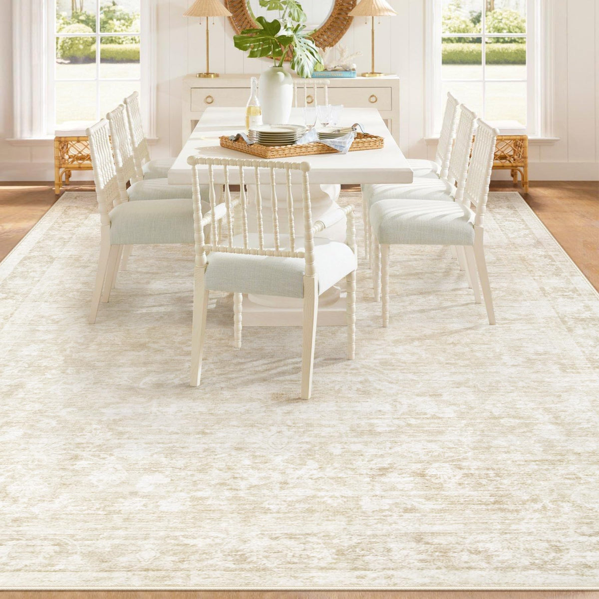 Losbulake beige area rug blends easily with diverse decor styles.