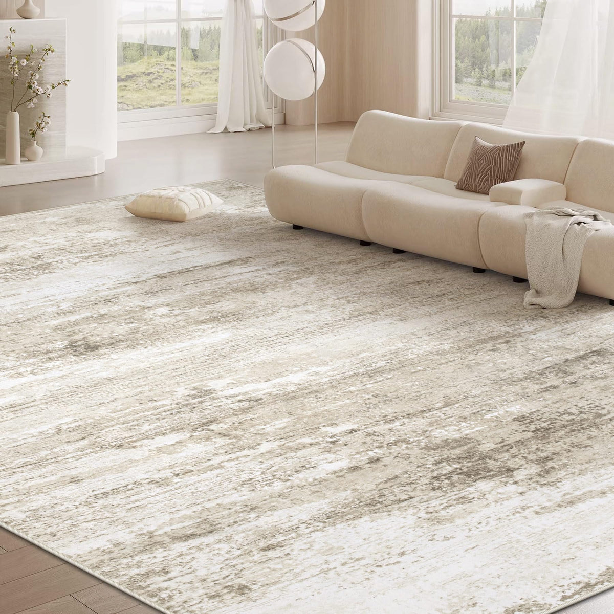 Losbulake beige rug styled in living room setup