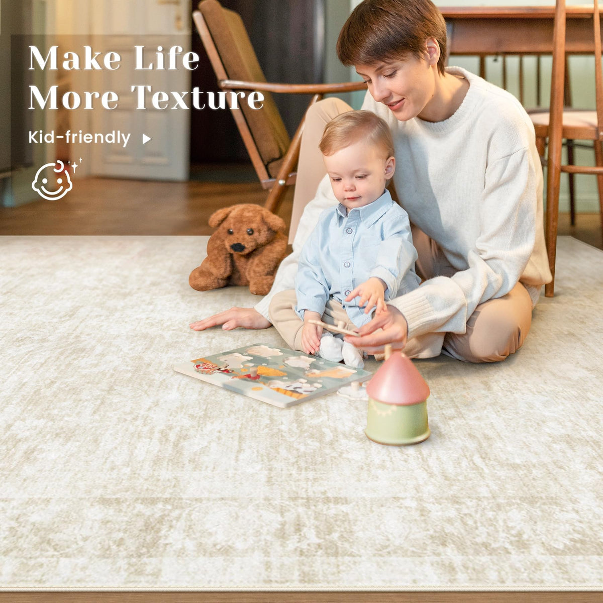 Losbulake low-pile soft cashmere-like rug offers comfortable underfoot feel.