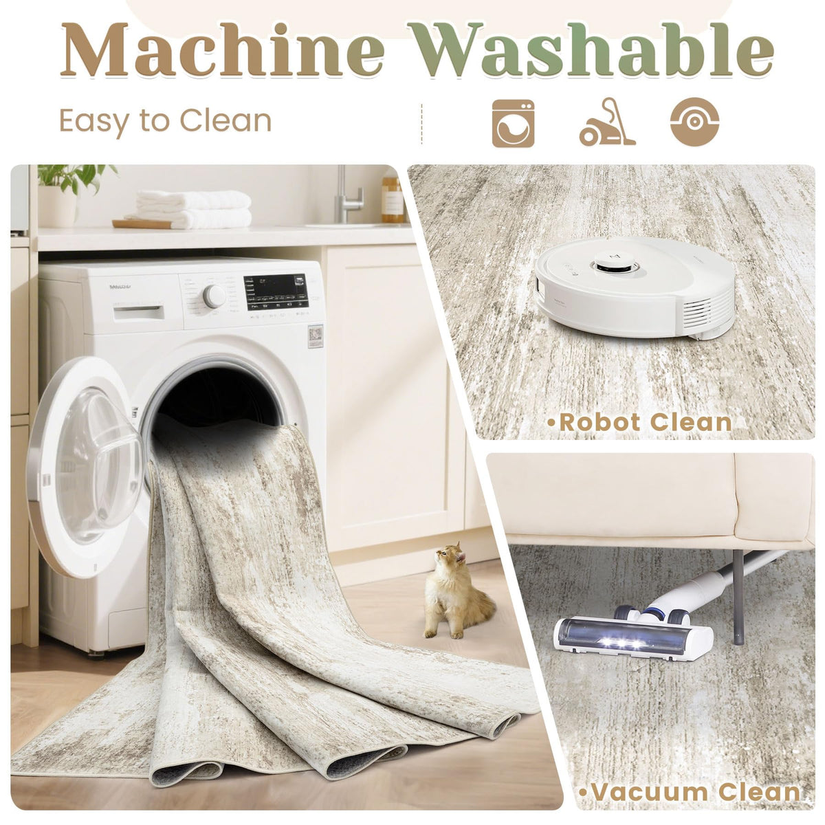 Losbulake machine-washable rug in washing machine for quick refresh