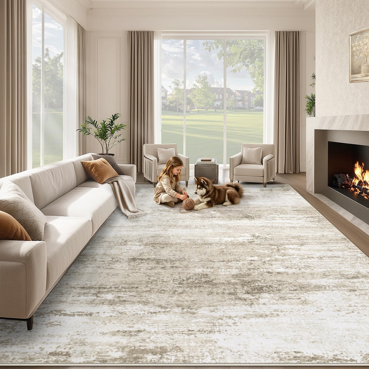 Losbulake washable rug 8x10 beige with abstract design for living rooms