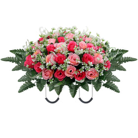 LOSFOTBO headstone saddle with pink roses for grave decoration; long-lasting artificial flowers