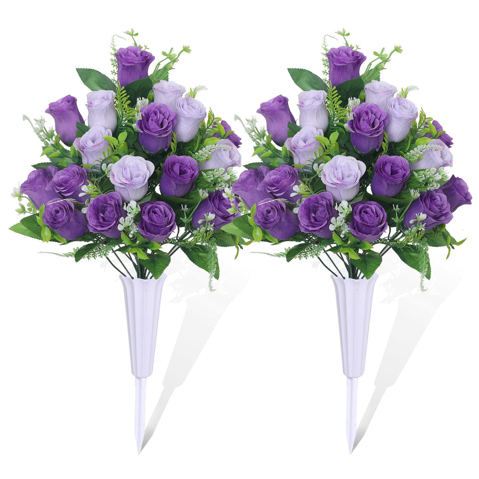 LOSFOTBO artificial cemetery flowers with two full bouquets for graves