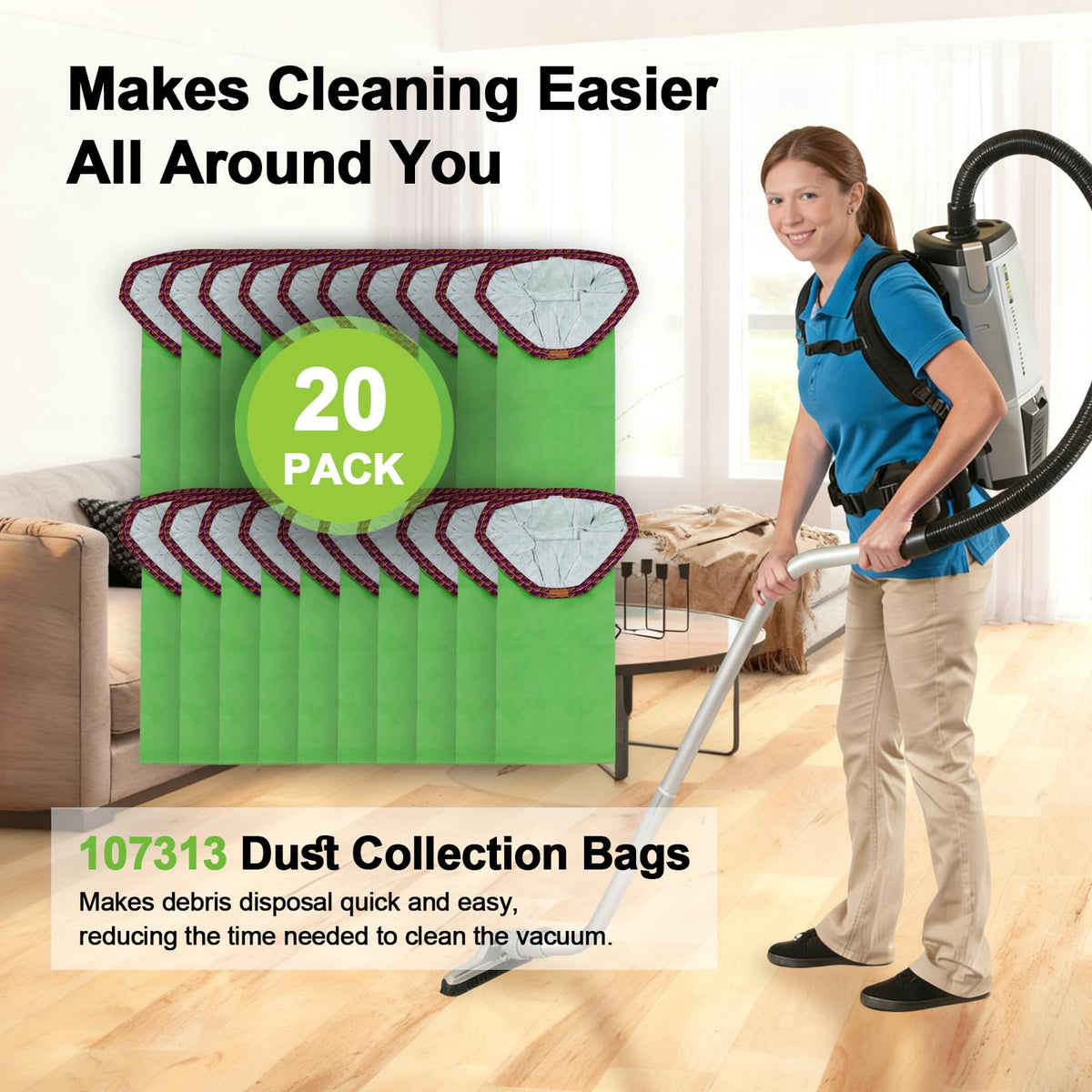 LOSKLENO 107313 bags capture pet hair and dust for easier cleaning.