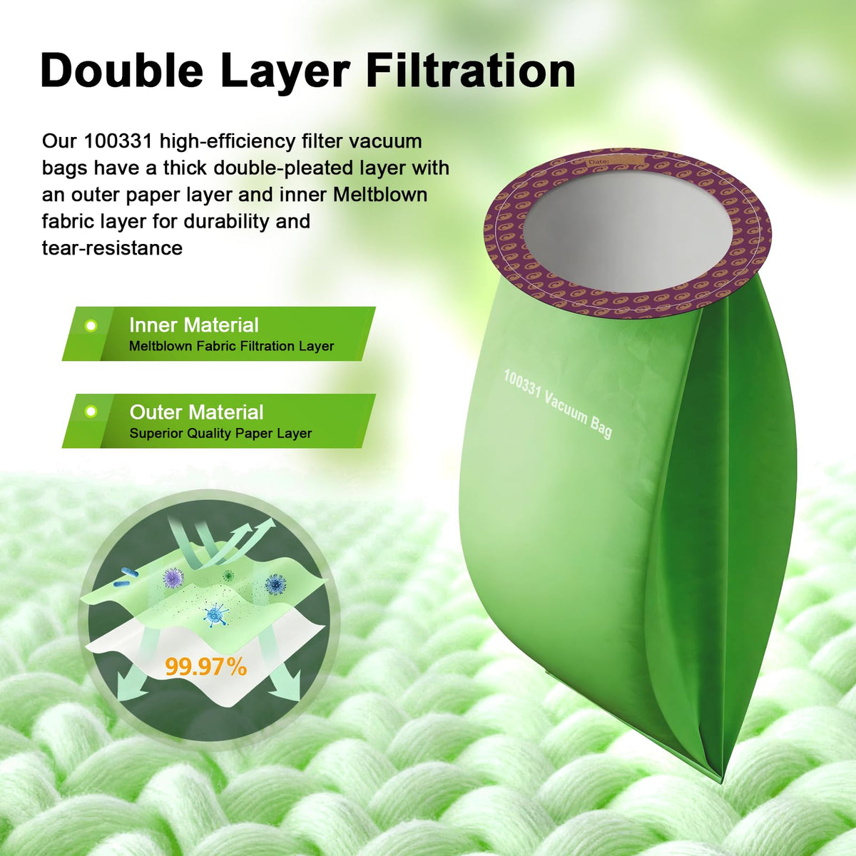 LOSKLENO two-layer design traps hairs and dust, improving airflow