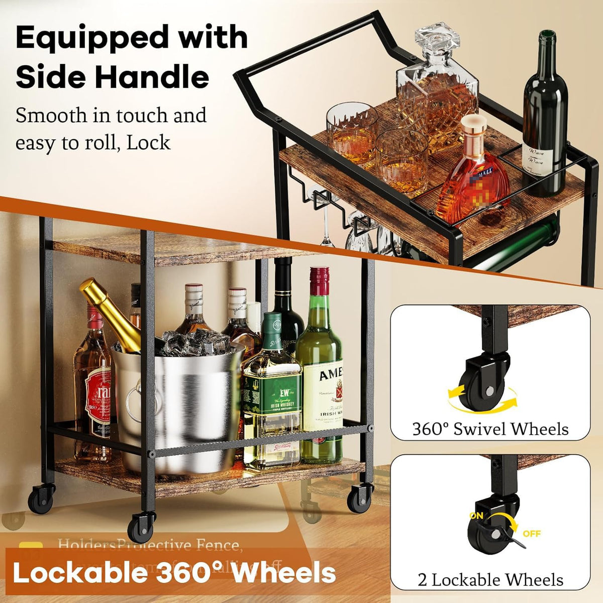 LOTEYIKE bar cart sturdy shelves support up to 50 pounds.